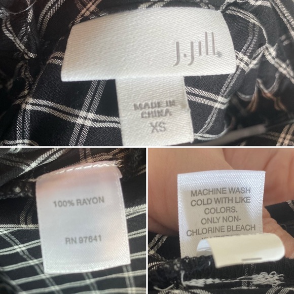 J. Jill Plaid Button Back Tunic Blouse Longline Windowpane Black/White Sz Small - Picture 9 of 9